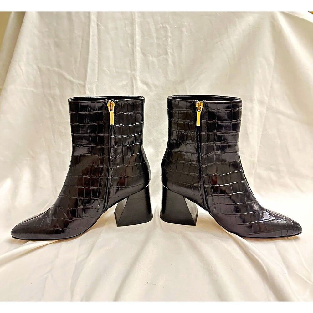 Thursday Heartbreaker Black Leather Croc Embossed Pointed Toe Side Zip Boot 5.5